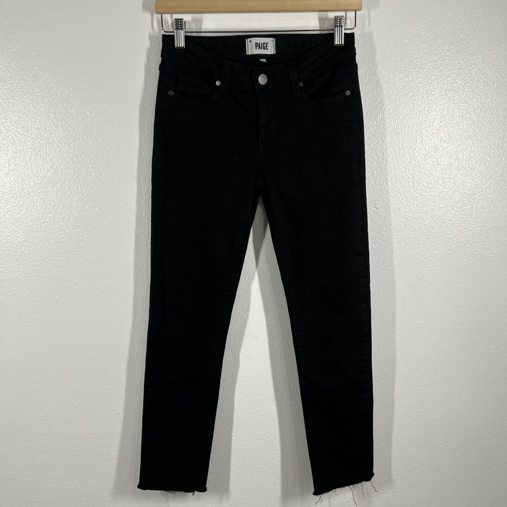 Paige Jeans Womens 26 Black Skyline Skinny Mona Dark Wash Raw Hem Denim USA Made